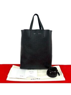 Celine Vertical Cabas Leather 2-Way Shoulder Bag Mini Tote Black
